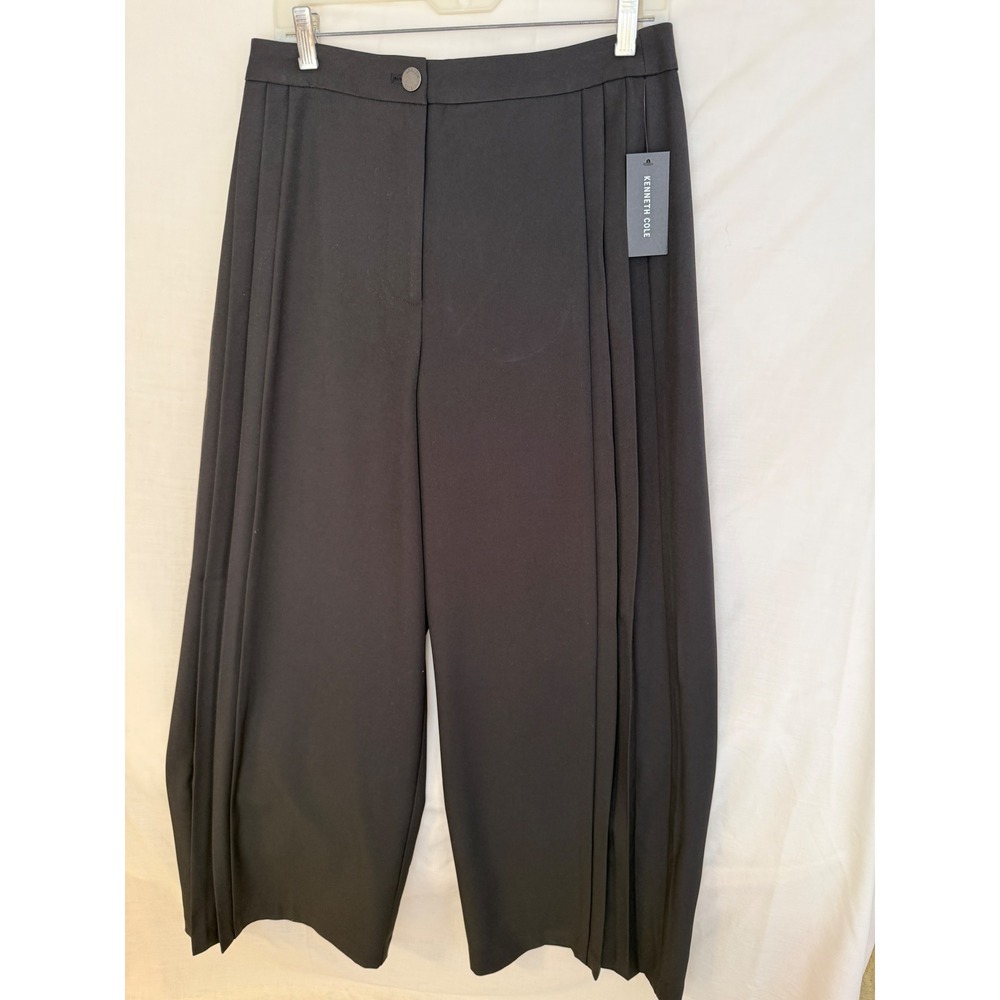 Kenneth Cole Women Black Wide Leg Pleated Dress Pants Trousers NWT Size 8